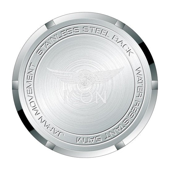 ICON heren horloge - Echte leren band - Waterdicht - 44mm - Zwart/Zilver