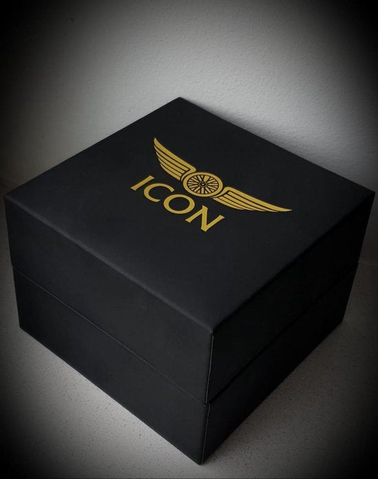 ICON heren horloge - Echte leren band - Waterdicht - 44mm - Zwart/Zilver