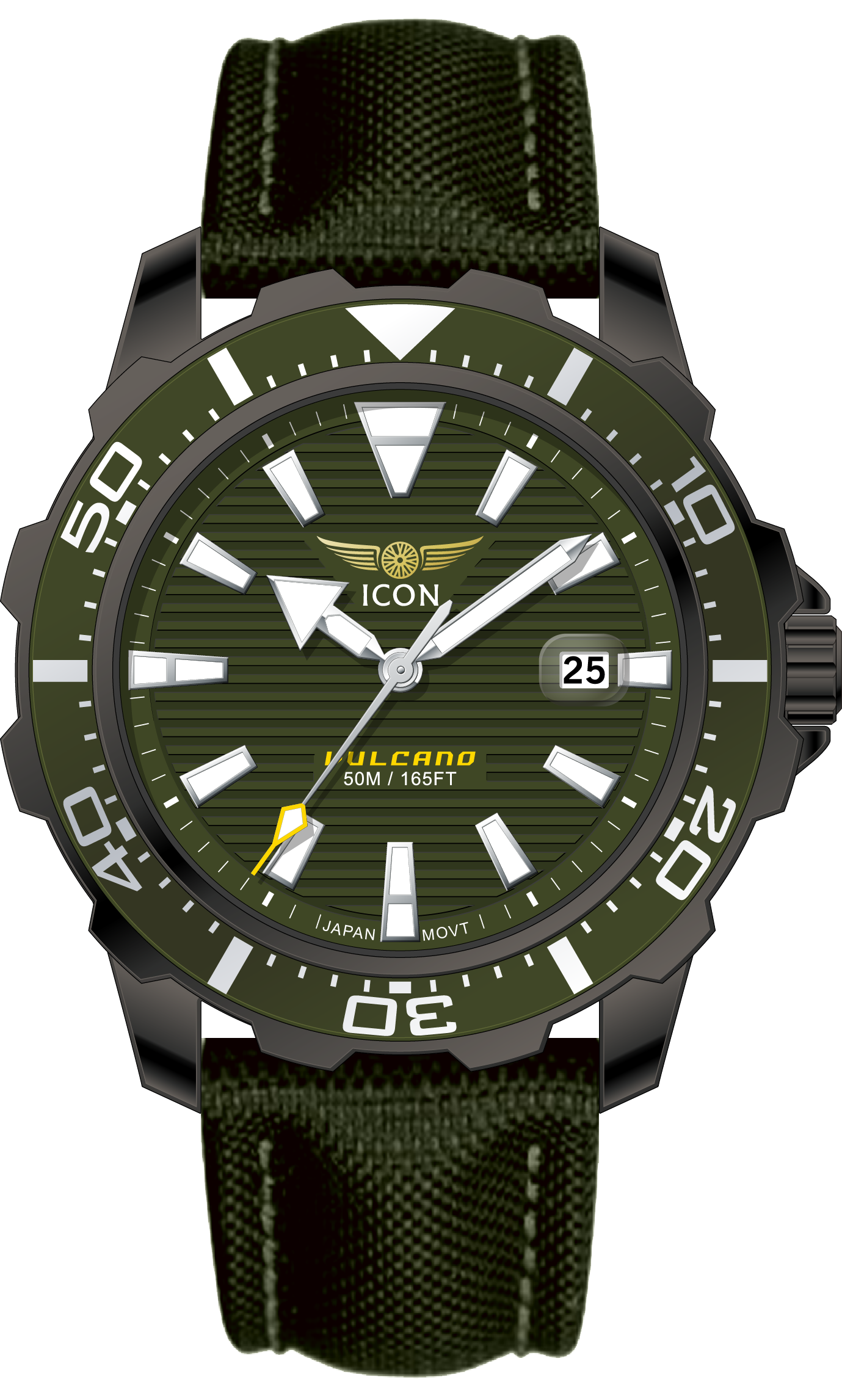 ICON Herenhorloge - Echte leren band - Waterdicht - 44 mm - Groen