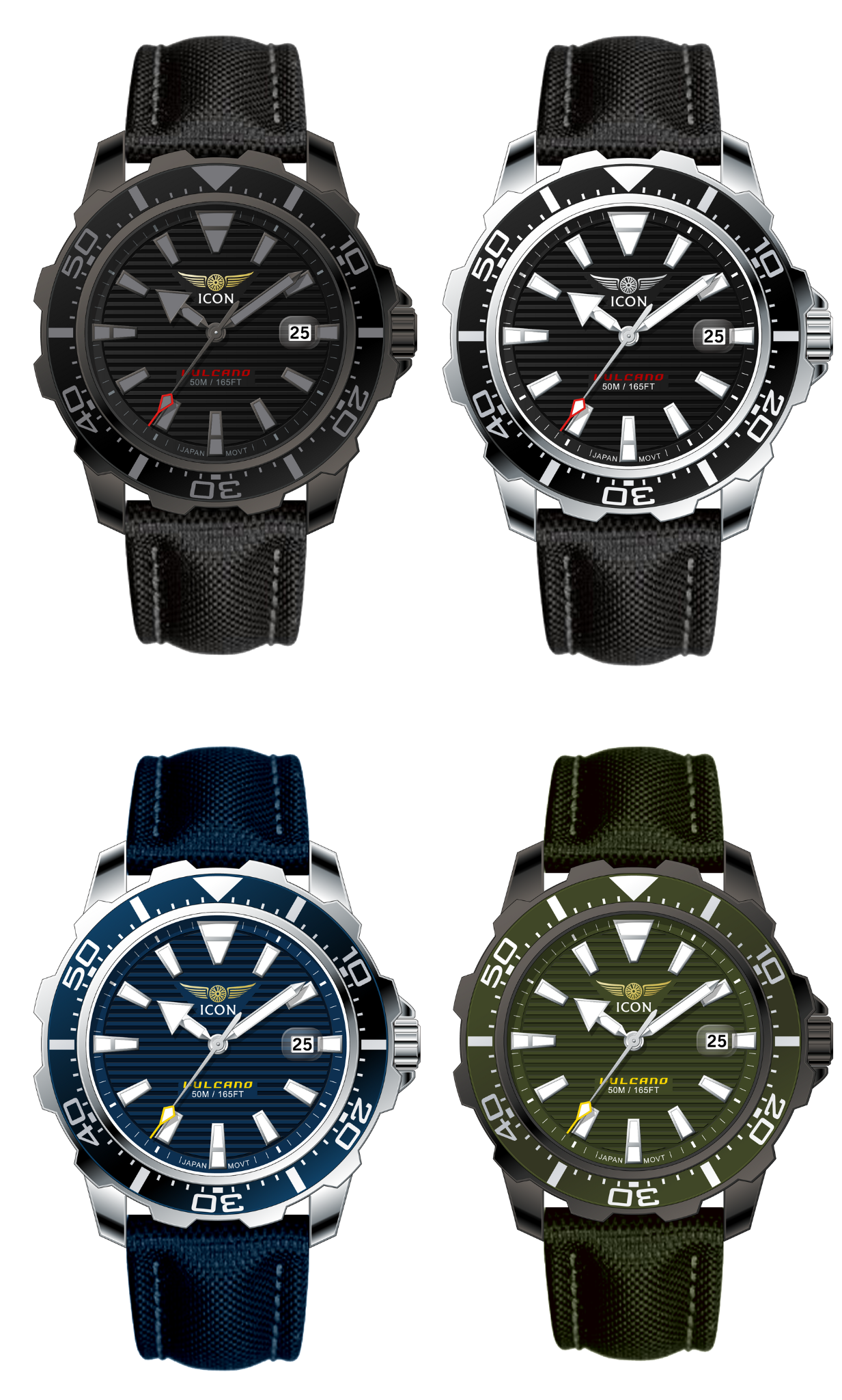 ICON heren horloge - Echte leren band - Waterdicht - 44mm - Zwart/Zilver