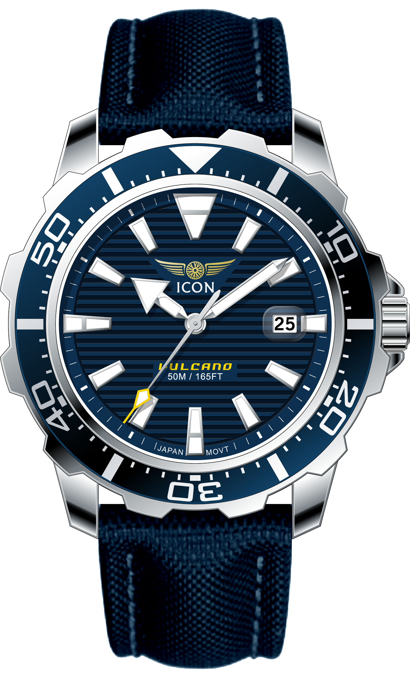 ICON heren horloge - Echte leren band - Waterdicht - 44 mm - Blauw