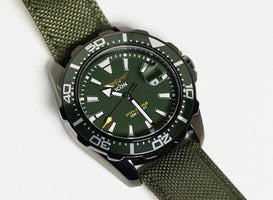 ICON Herenhorloge - Echte leren band - Waterdicht - 44 mm - Groen