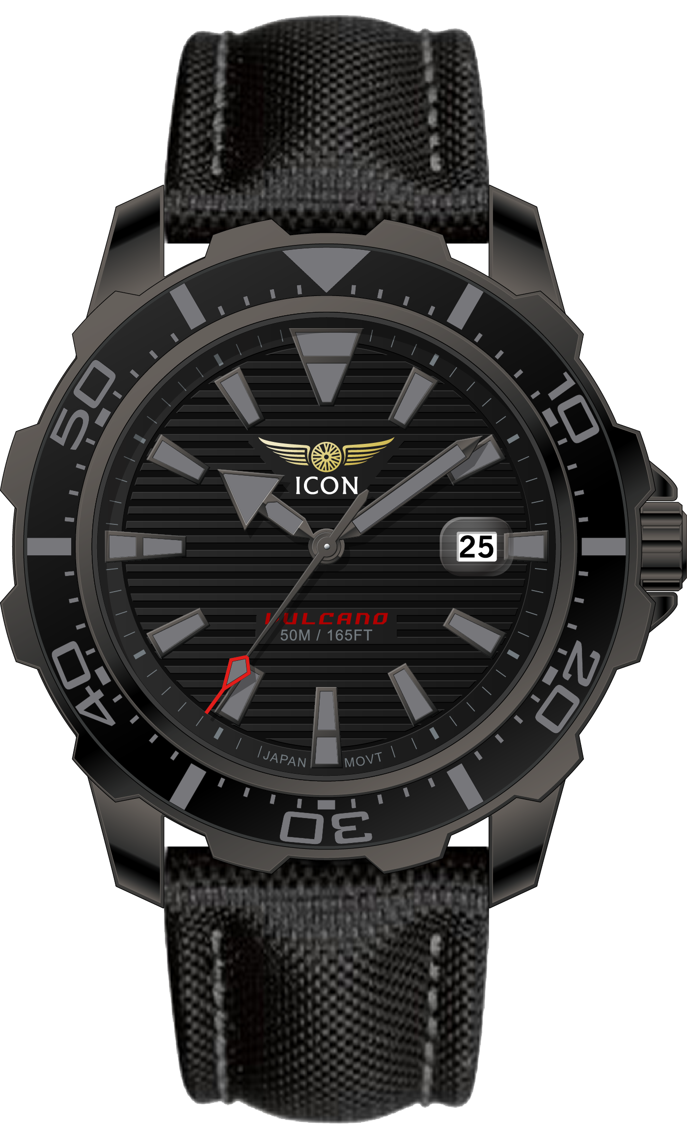 ICON heren horloge - Echte leren band - Waterdicht - 44 mm - Zwart