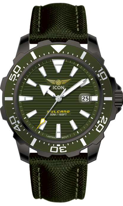 ICON Herenhorloge - Echte leren band - Waterdicht - 44 mm - Groen