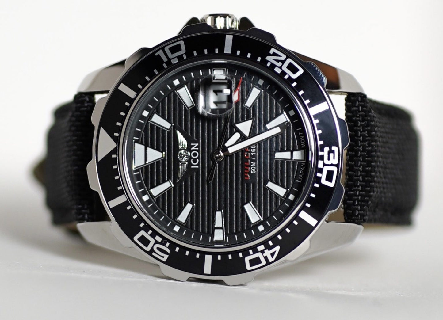 ICON heren horloge - Echte leren band - Waterdicht - 44mm - Zwart/Zilver