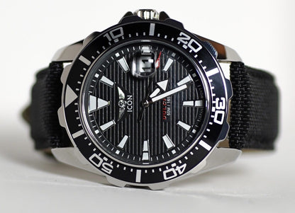 ICON heren horloge - Echte leren band - Waterdicht - 44mm - Zwart/Zilver
