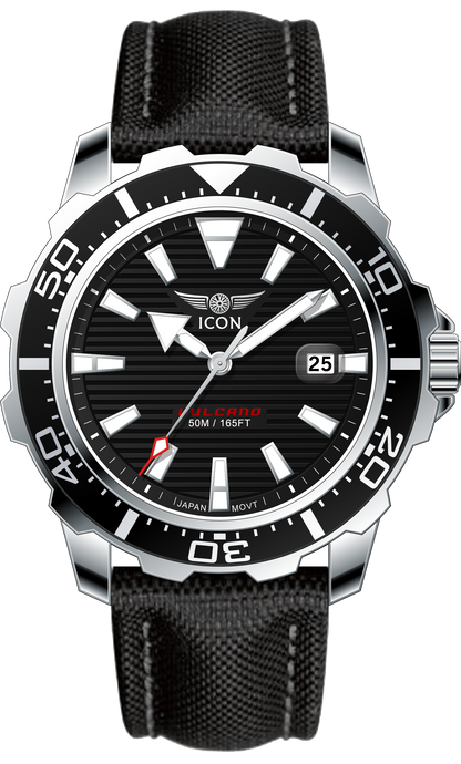 ICON heren horloge - Echte leren band - Waterdicht - 44mm - Zwart/Zilver