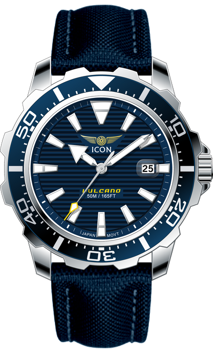ICON heren horloge - Echte leren band - Waterdicht - 44 mm - Blauw