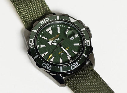 ICON Herenhorloge - Echte leren band - Waterdicht - 44 mm - Groen